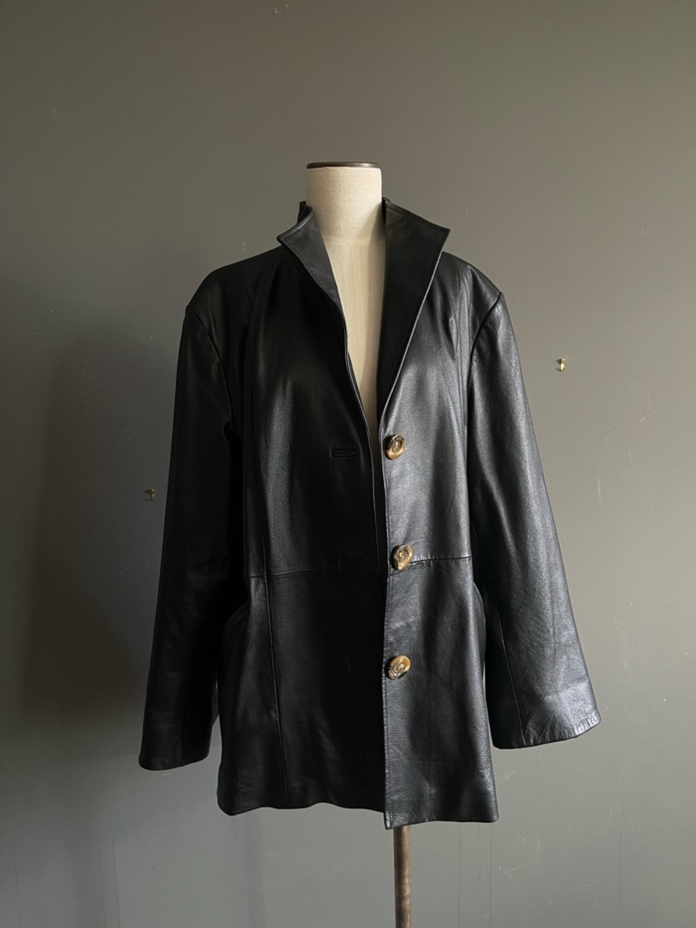 Terry Lewis Black Leather Jacket Minimal Oversized Blazer Coat Luxe Parisian